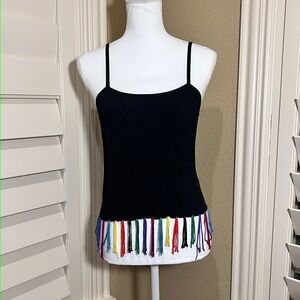 Kenzie Black Tank Top with Multi Color Tassels